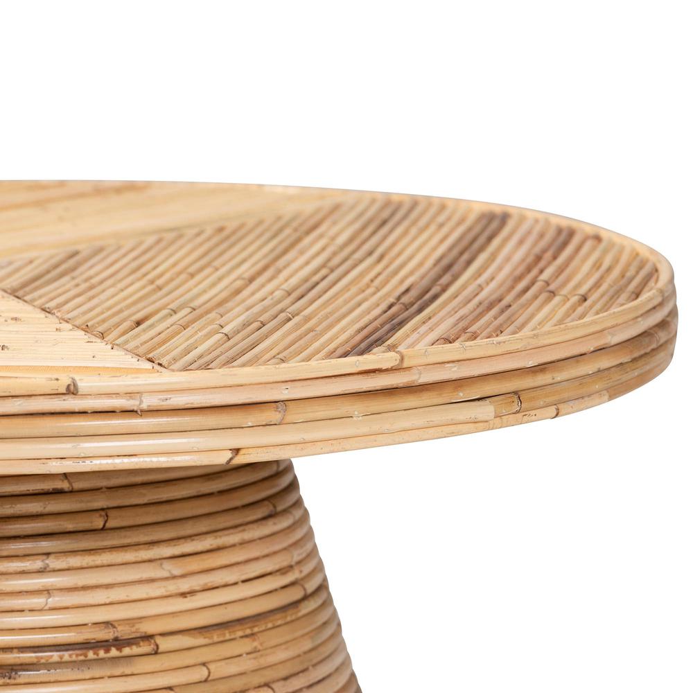 Bella Modern Bohemian Natural Rattan and Mahogany Wood Coffee Table. Picture 10