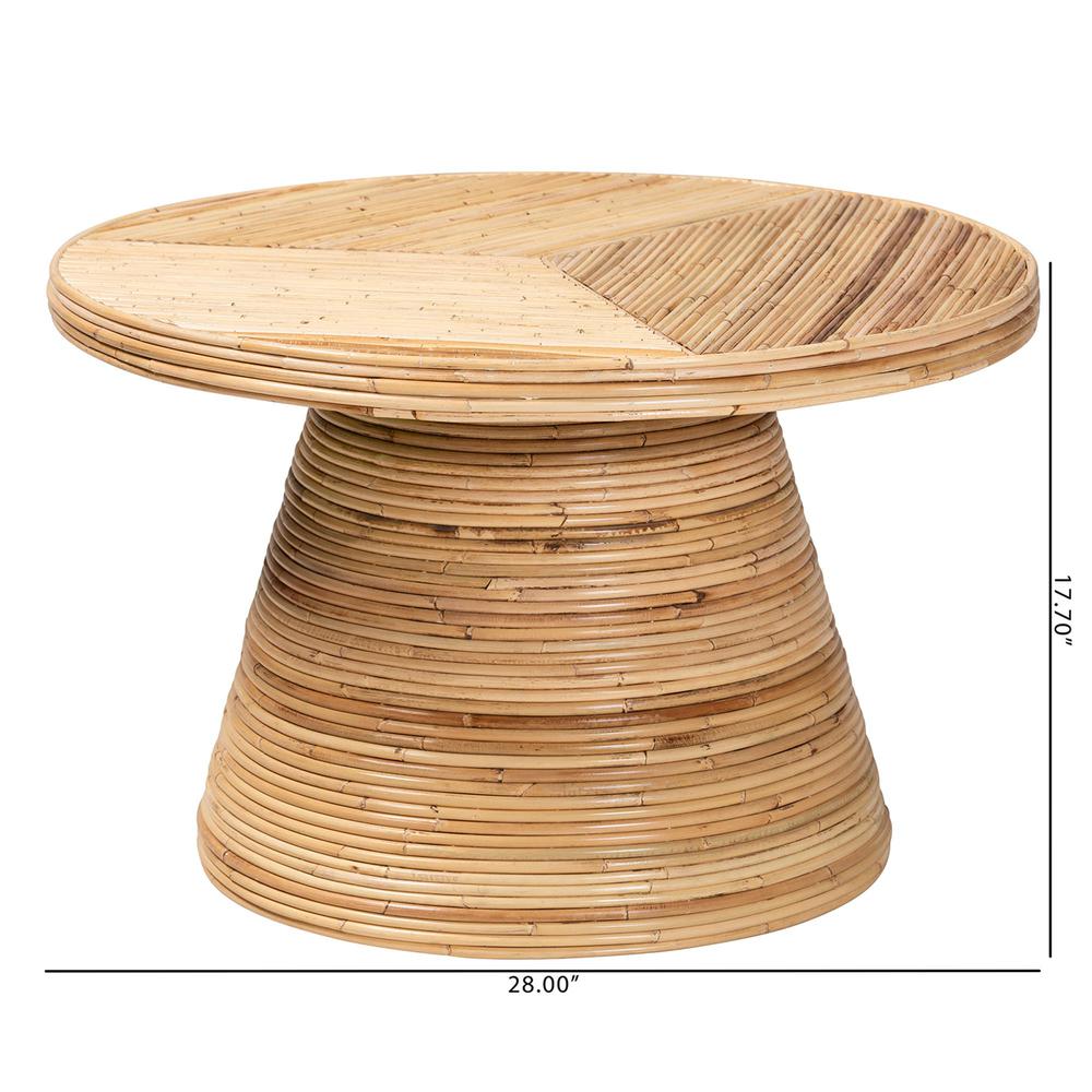 Bella Modern Bohemian Natural Rattan and Mahogany Wood Coffee Table. Picture 16