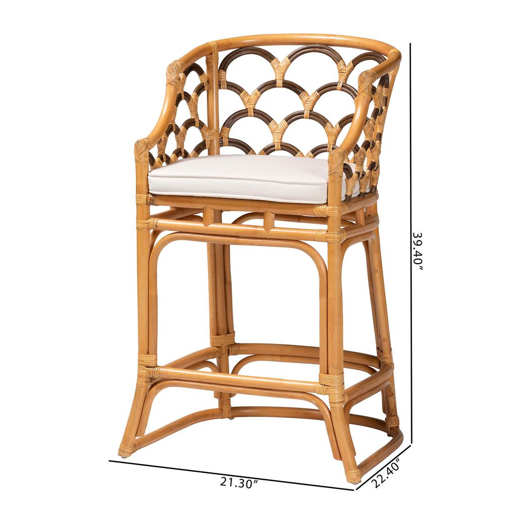 Veneto Modern Bohemian Light Honey and Dark Brown Rattan Bar Stool. Picture 20