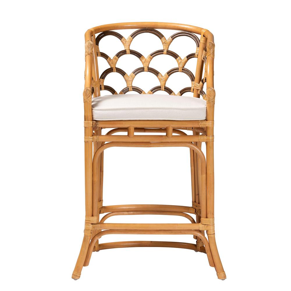Veneto Modern Bohemian Light Honey and Dark Brown Rattan Bar Stool. Picture 12