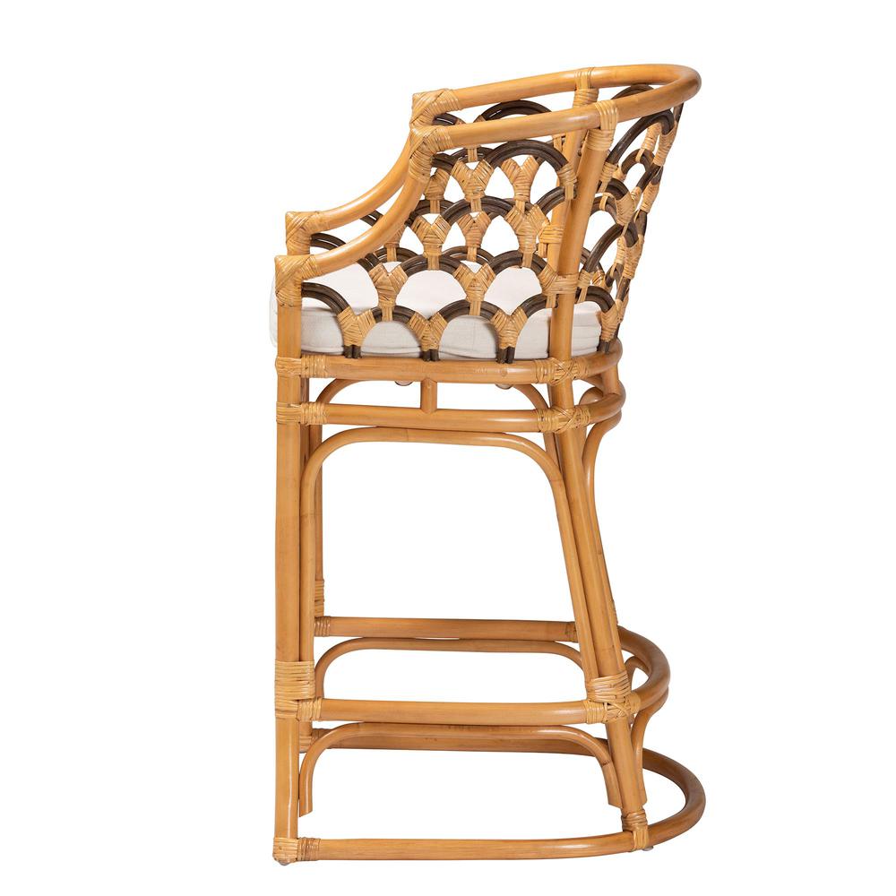 Veneto Modern Bohemian Light Honey and Dark Brown Rattan Bar Stool. Picture 13