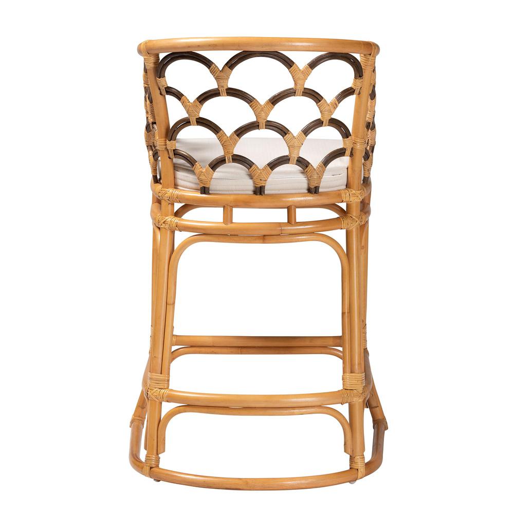 Veneto Modern Bohemian Light Honey and Dark Brown Rattan Bar Stool. Picture 14