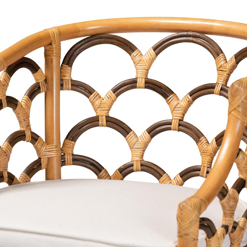 Veneto Modern Bohemian Light Honey and Dark Brown Rattan Bar Stool. Picture 15