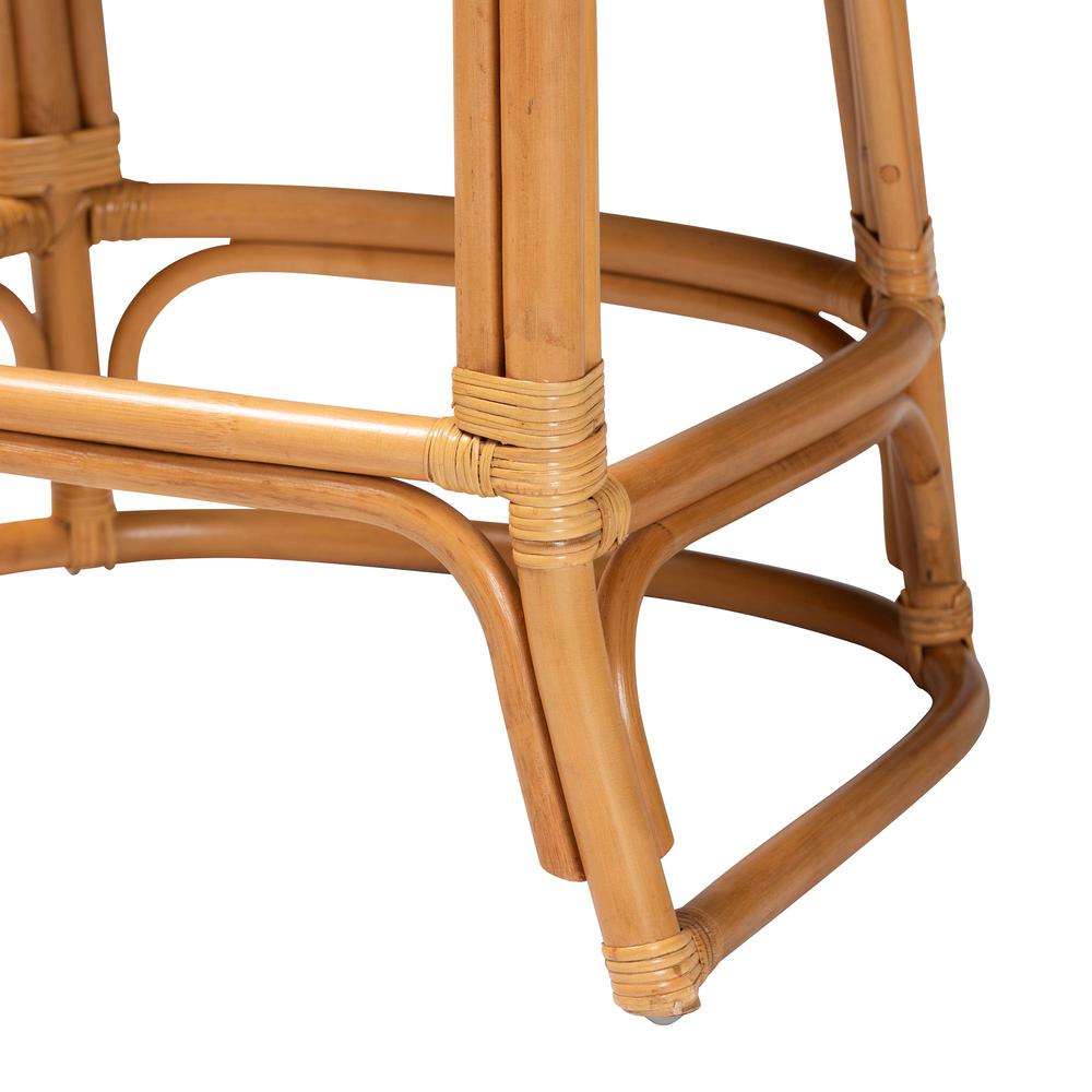 Veneto Modern Bohemian Light Honey and Dark Brown Rattan Bar Stool. Picture 16