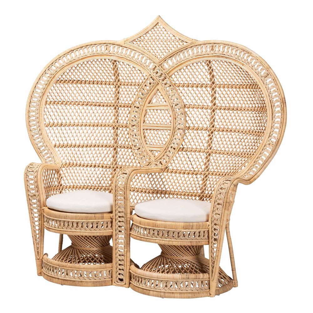 Nerita Modern Bohemian Natural Brown Rattan Two-Seater Peacock Chair. Picture 11