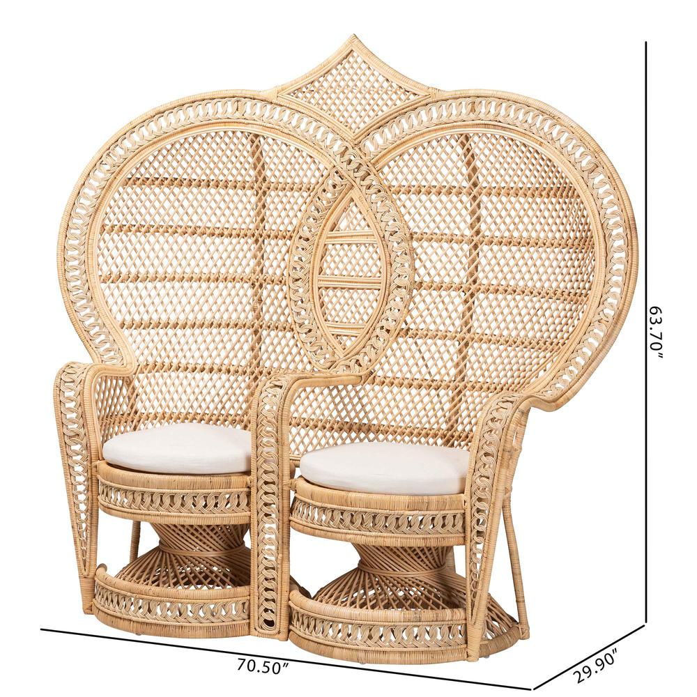 Nerita Modern Bohemian Natural Brown Rattan Two-Seater Peacock Chair. Picture 20
