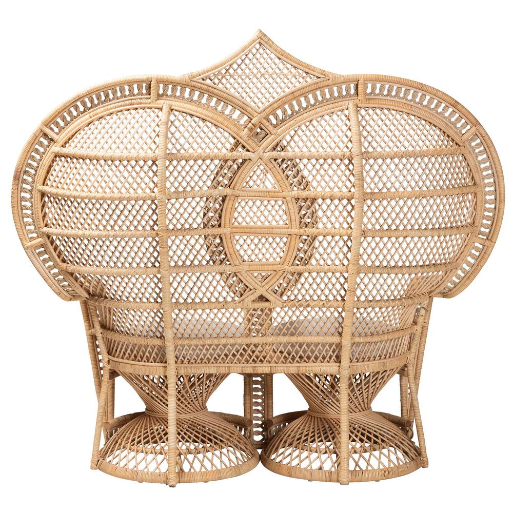 Nerita Modern Bohemian Natural Brown Rattan Two-Seater Peacock Chair. Picture 14