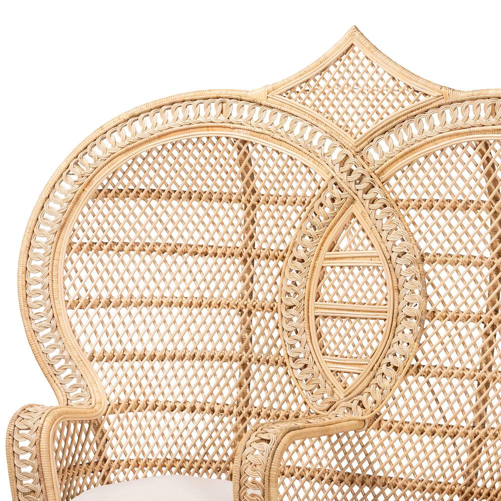 Nerita Modern Bohemian Natural Brown Rattan Two-Seater Peacock Chair. Picture 15