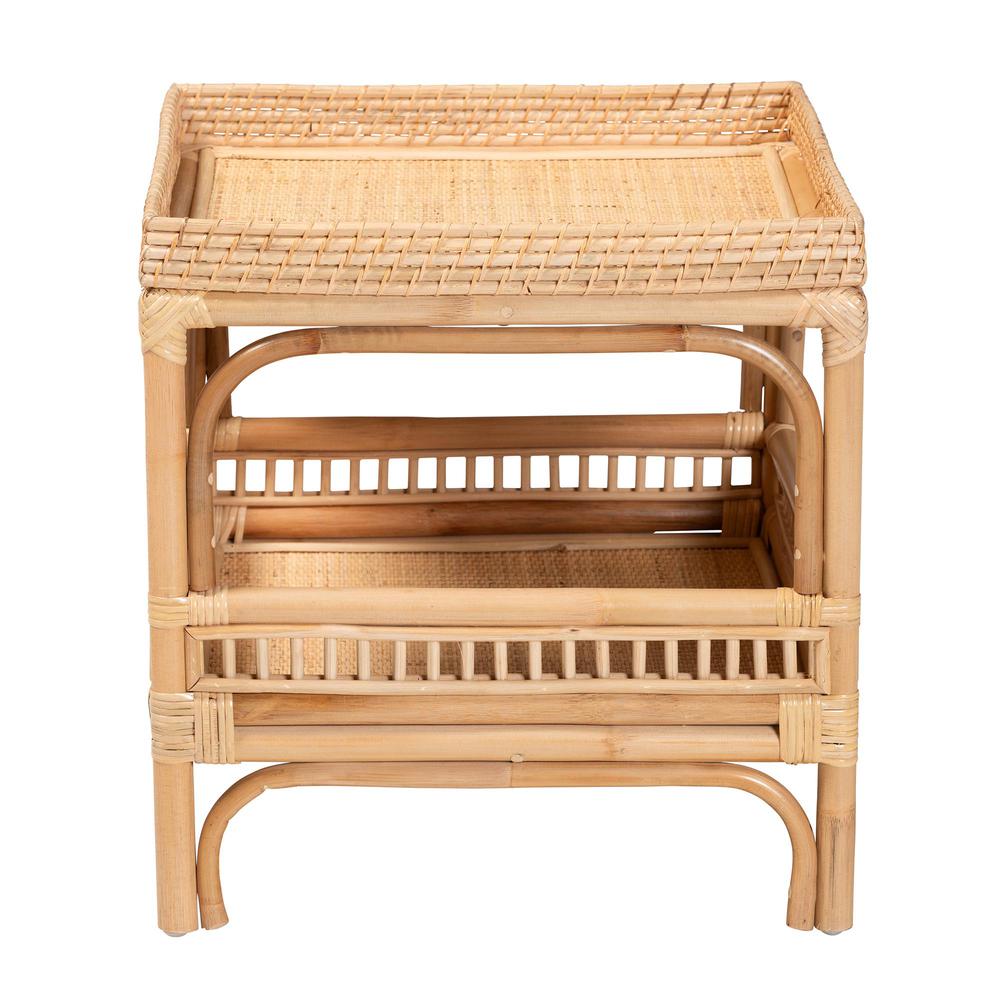 Lombok Modern Bohemian Natural Rattan End Table. Picture 10
