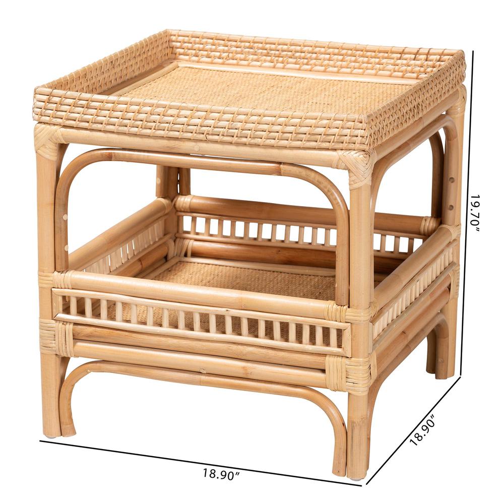 Lombok Modern Bohemian Natural Rattan End Table. Picture 16