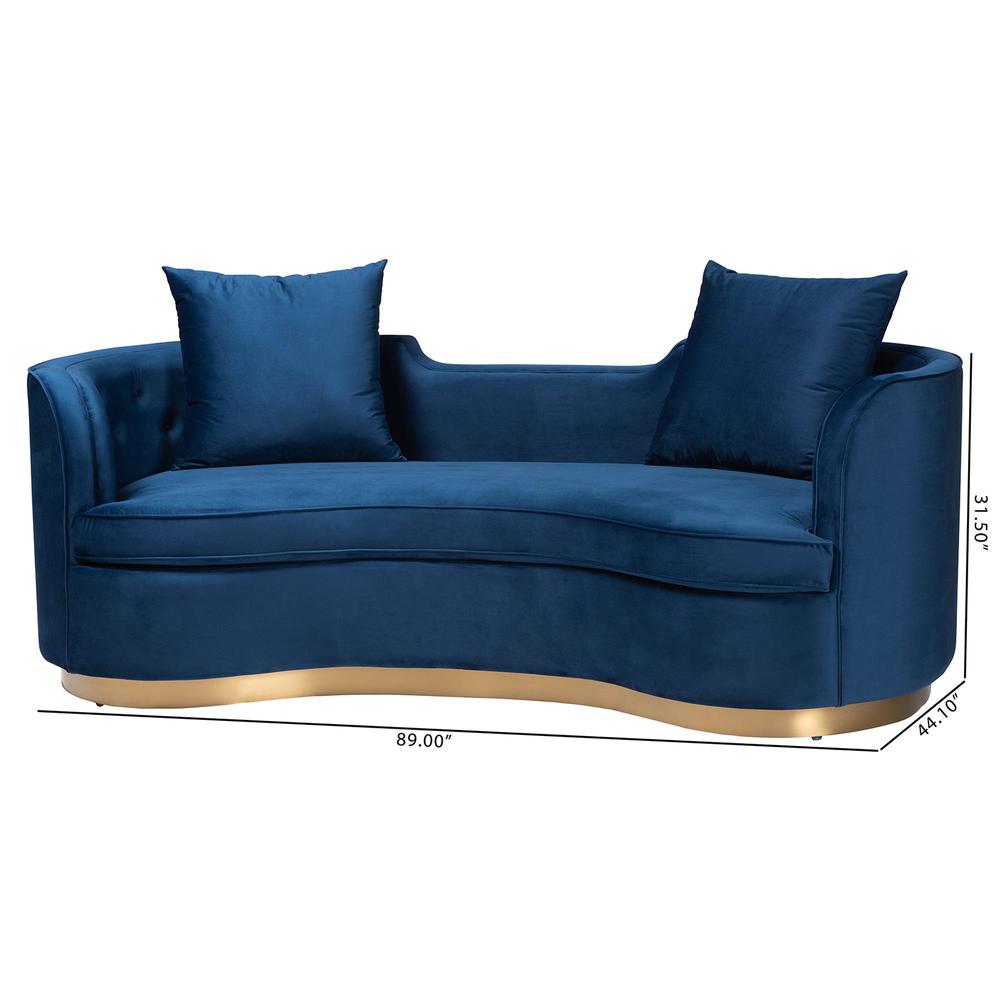 Baxton Studio Deserae Glam and Luxe Navy Blue Velvet and Brushed Gold Metal Sofa. Picture 3