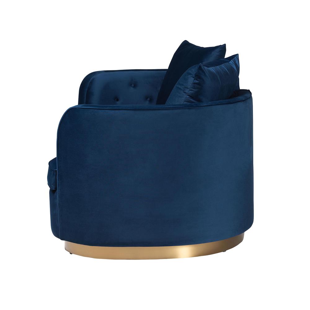 Baxton Studio Deserae Glam and Luxe Navy Blue Velvet and Brushed Gold Metal Sofa. Picture 5