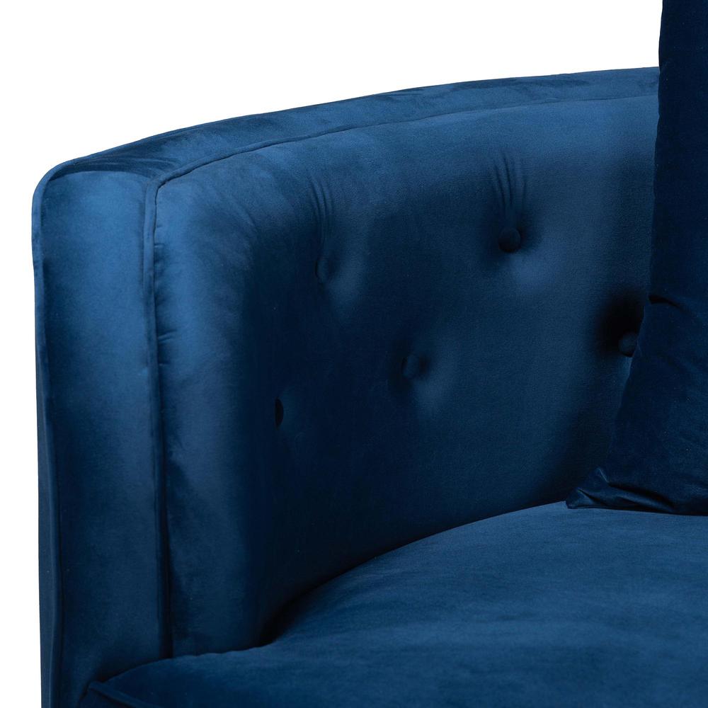 Baxton Studio Deserae Glam and Luxe Navy Blue Velvet and Brushed Gold Metal Sofa. Picture 6