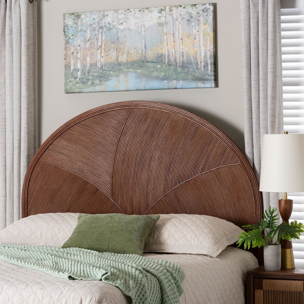 Seana Bohemian Dark Brown Rattan Queen Size Standalone Headboard. Picture 6