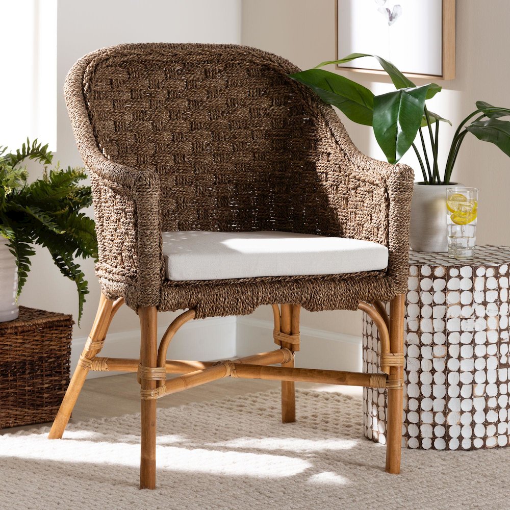Luis Bohemian Natural Seagrass and Rattan Arm Chair. Picture 11