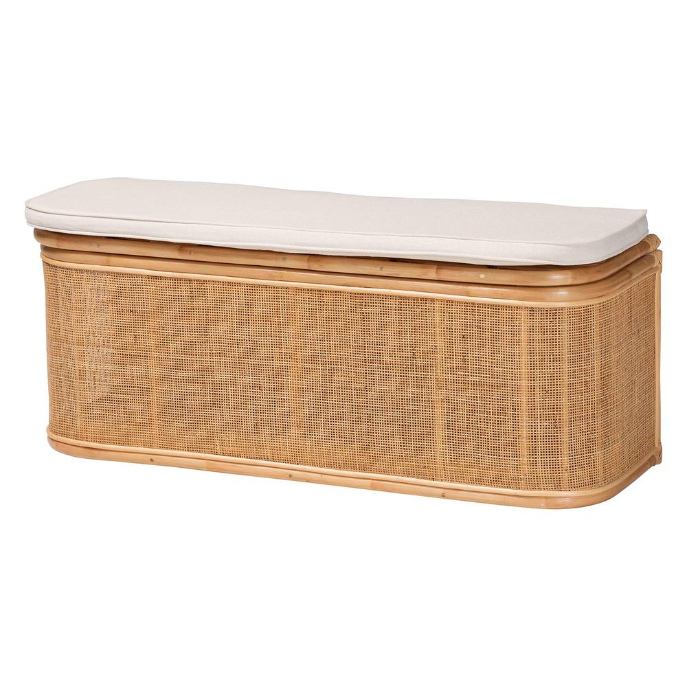 Ishana Bohemian Natural Rattan Storage Bench. Picture 1