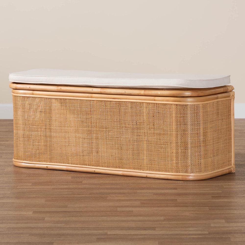 Ishana Bohemian Natural Rattan Storage Bench. Picture 10