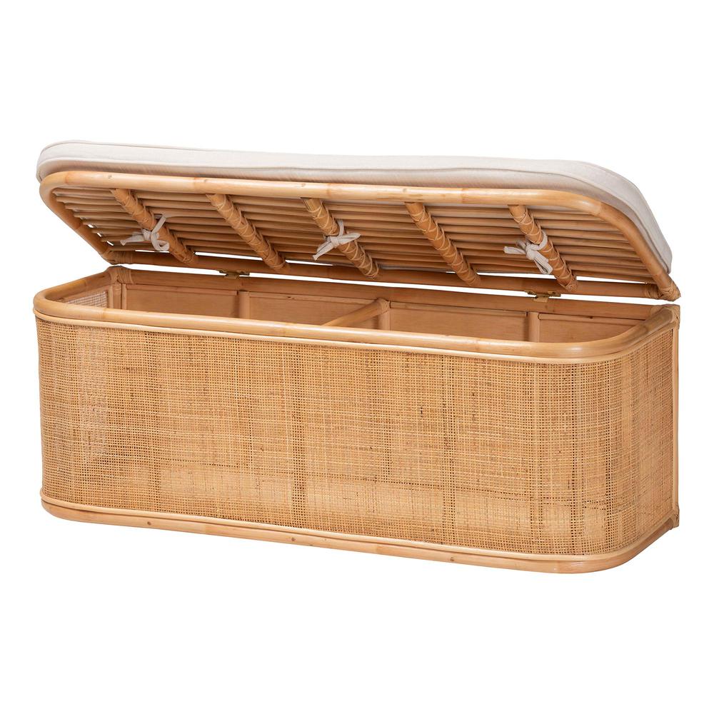 Ishana Bohemian Natural Rattan Storage Bench. Picture 2