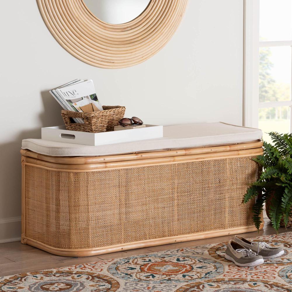 Ishana Bohemian Natural Rattan Storage Bench. Picture 8