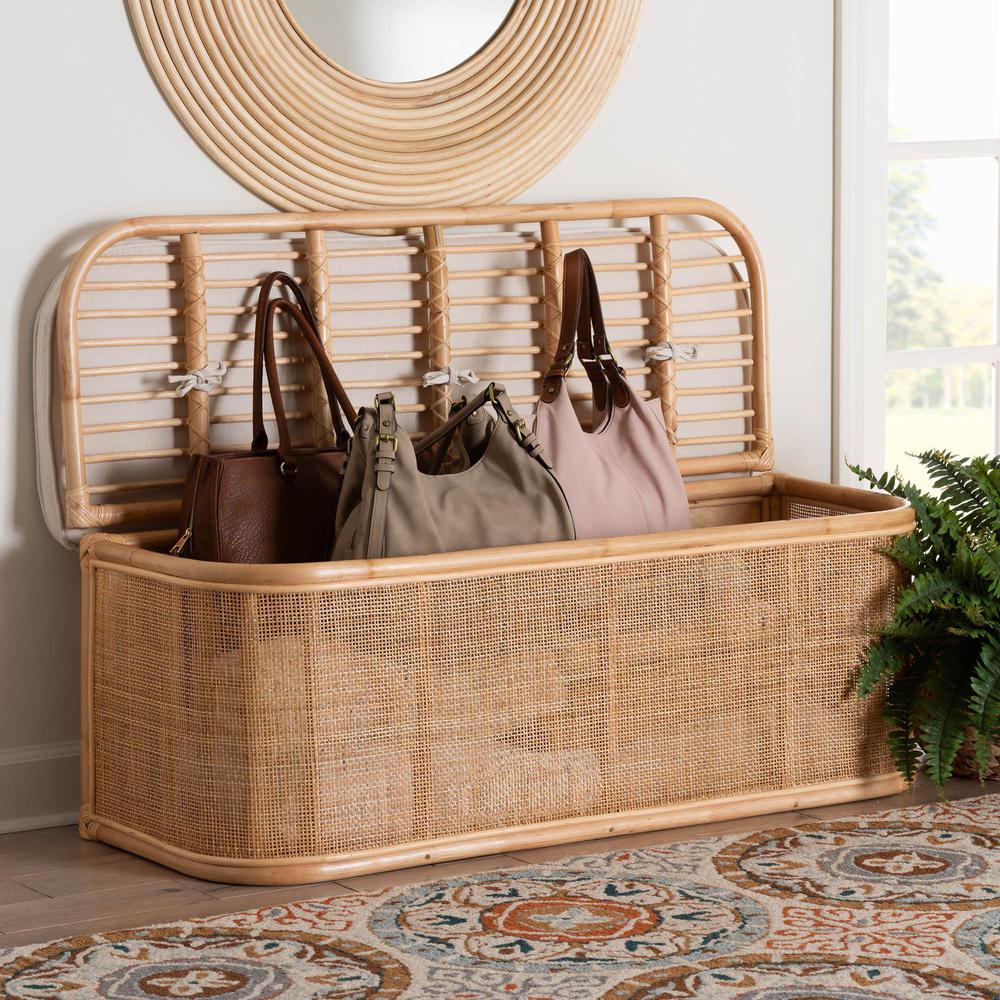 Ishana Bohemian Natural Rattan Storage Bench. Picture 9