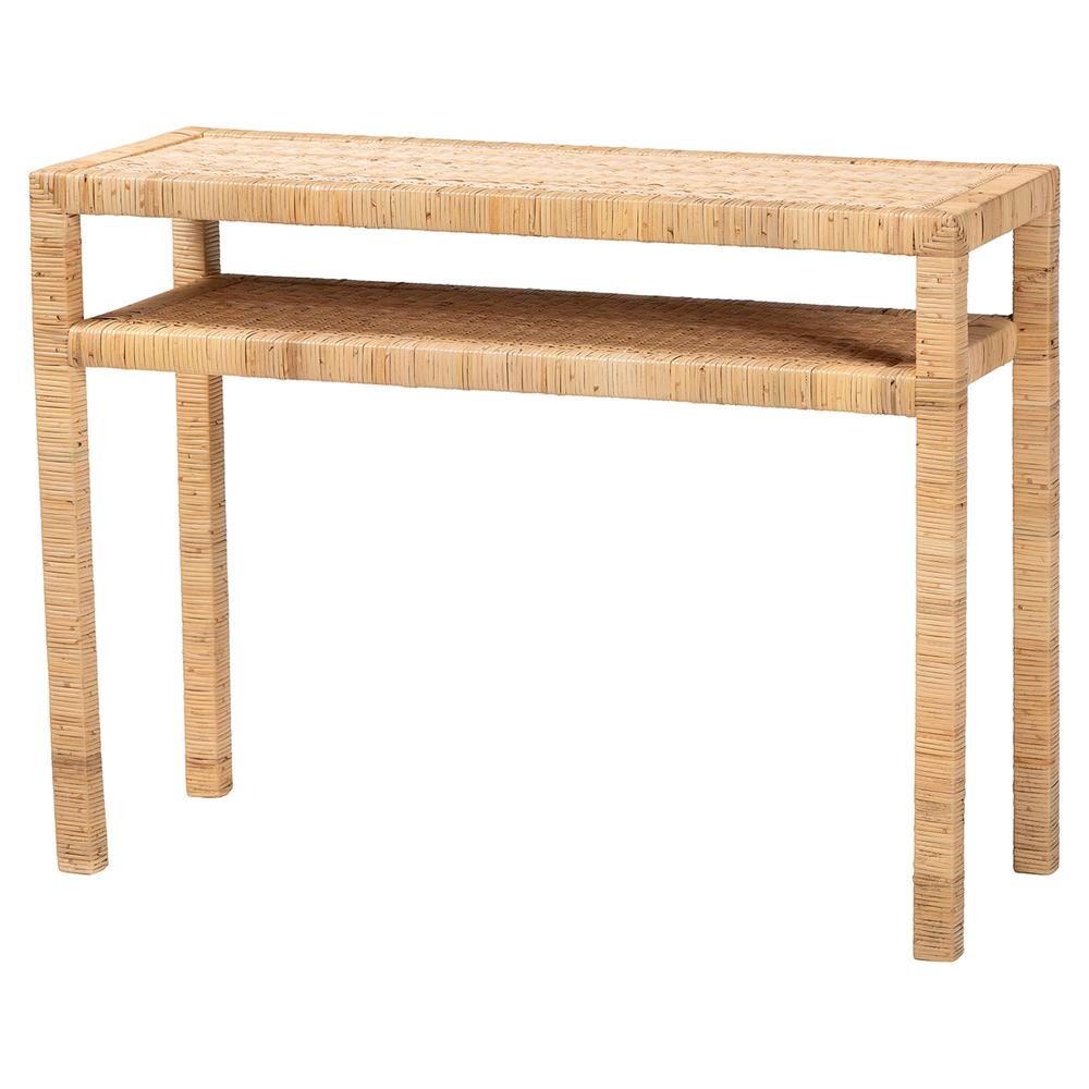 Kalimantan Bohemian Light Honey Rattan and Acacia Wood Console Table. Picture 10