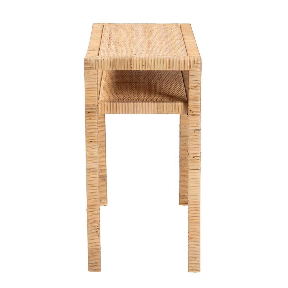 Kalimantan Bohemian Light Honey Rattan and Acacia Wood Console Table. Picture 12
