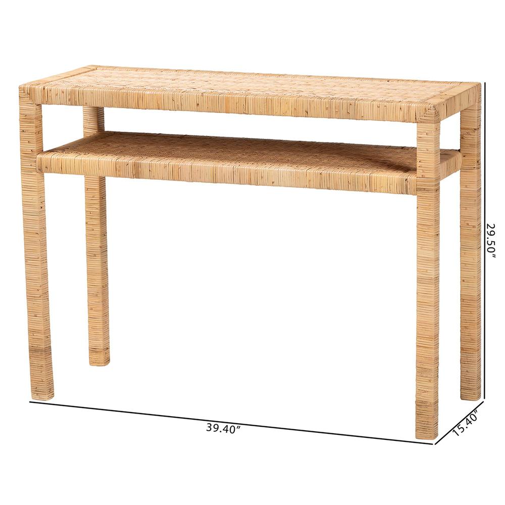 Kalimantan Bohemian Light Honey Rattan and Acacia Wood Console Table. Picture 18