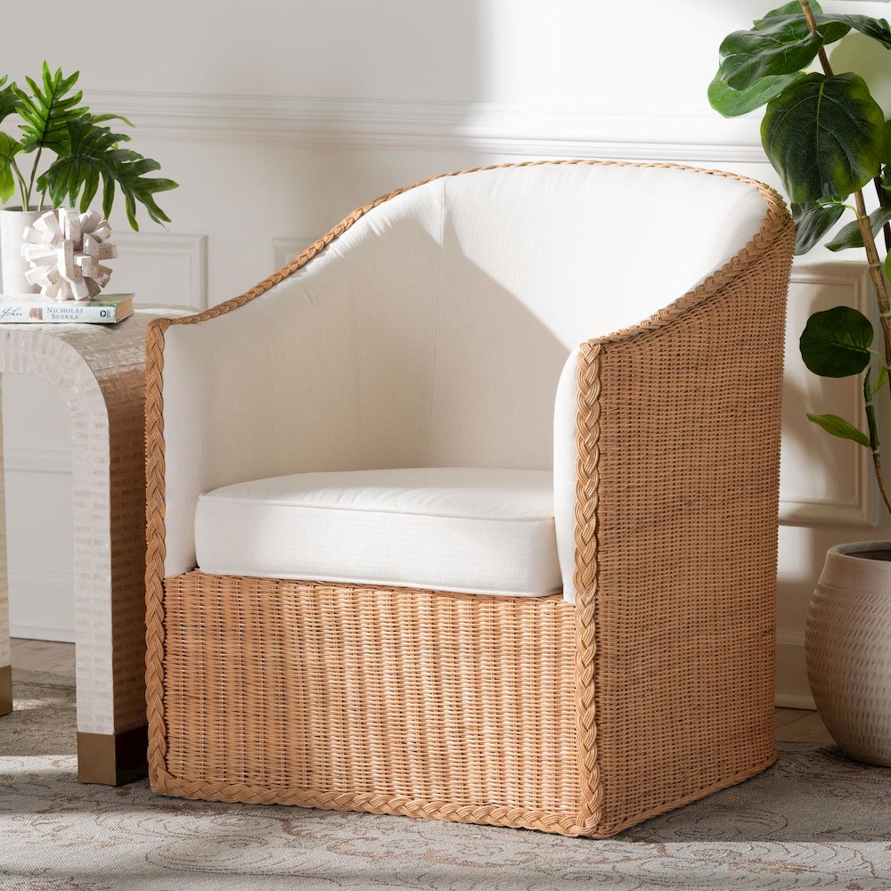 Tessa Bohemian Light Honey Rattan Arm Chair. Picture 11