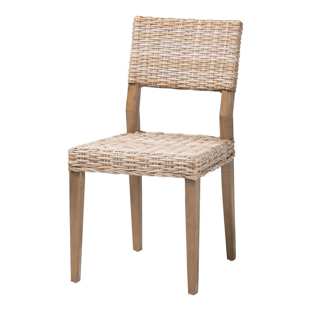 Barossa Bohemian Grey Kubu Rattan and Mahogany Wood Dining Chair. Picture 11