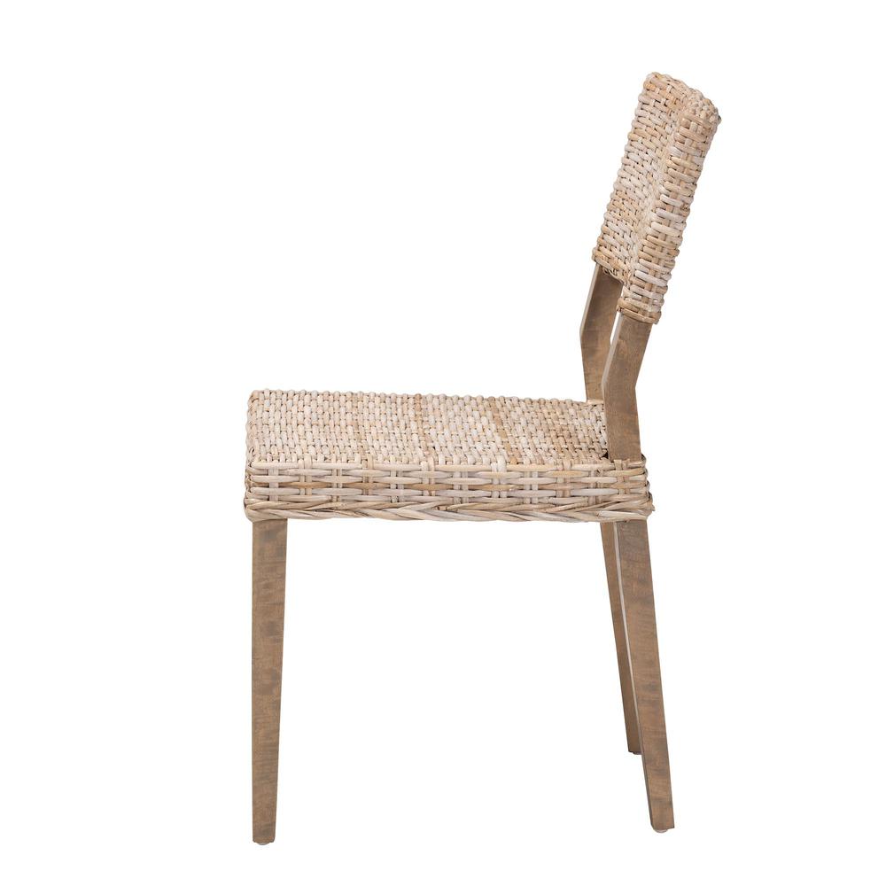 Barossa Bohemian Grey Kubu Rattan and Mahogany Wood Dining Chair. Picture 13