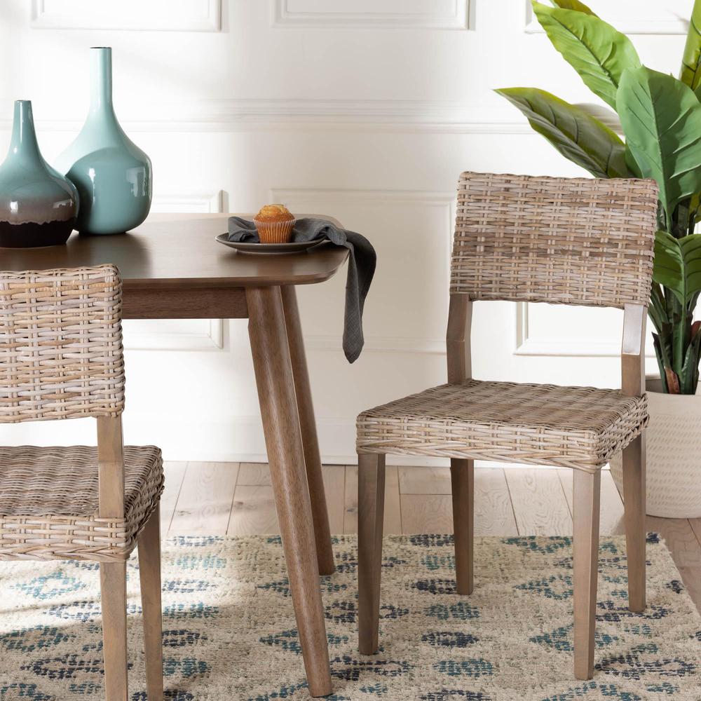 Barossa Bohemian Grey Kubu Rattan and Mahogany Wood Dining Chair. Picture 18
