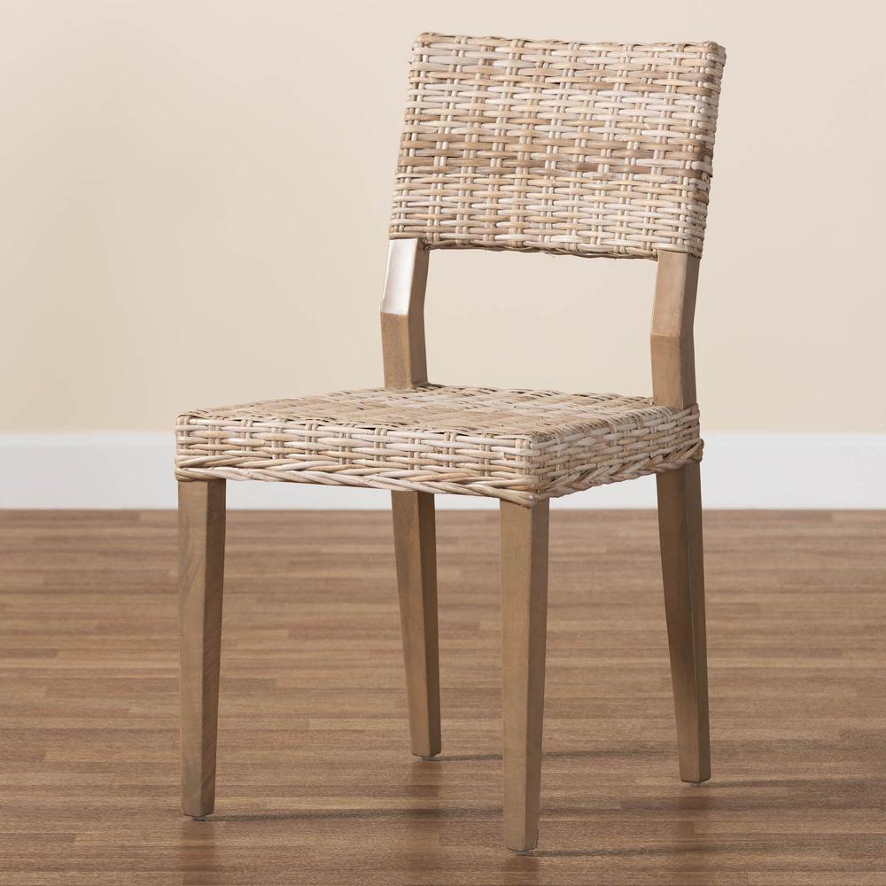 Barossa Bohemian Grey Kubu Rattan and Mahogany Wood Dining Chair. Picture 19
