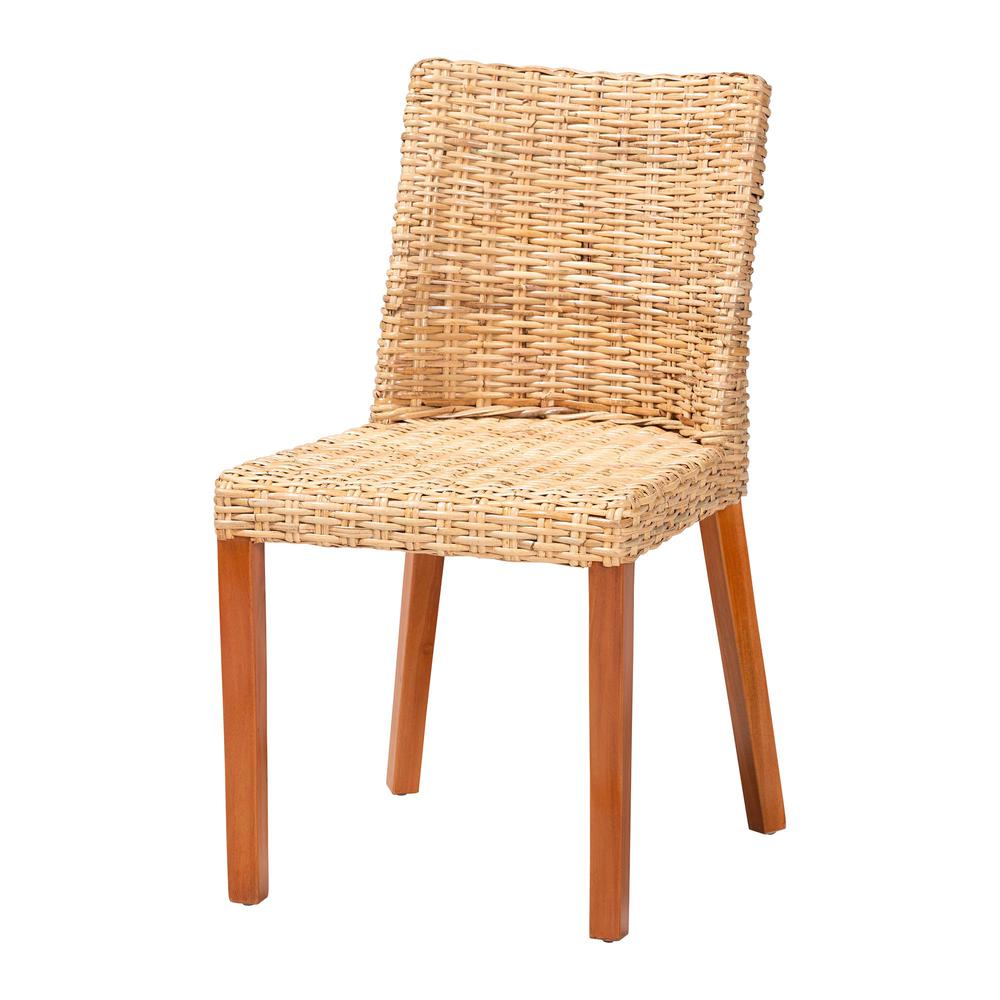 Rowen Bohemian Light Honey Kubu Rattan and Mahogany Wood Dining Chair. Picture 11