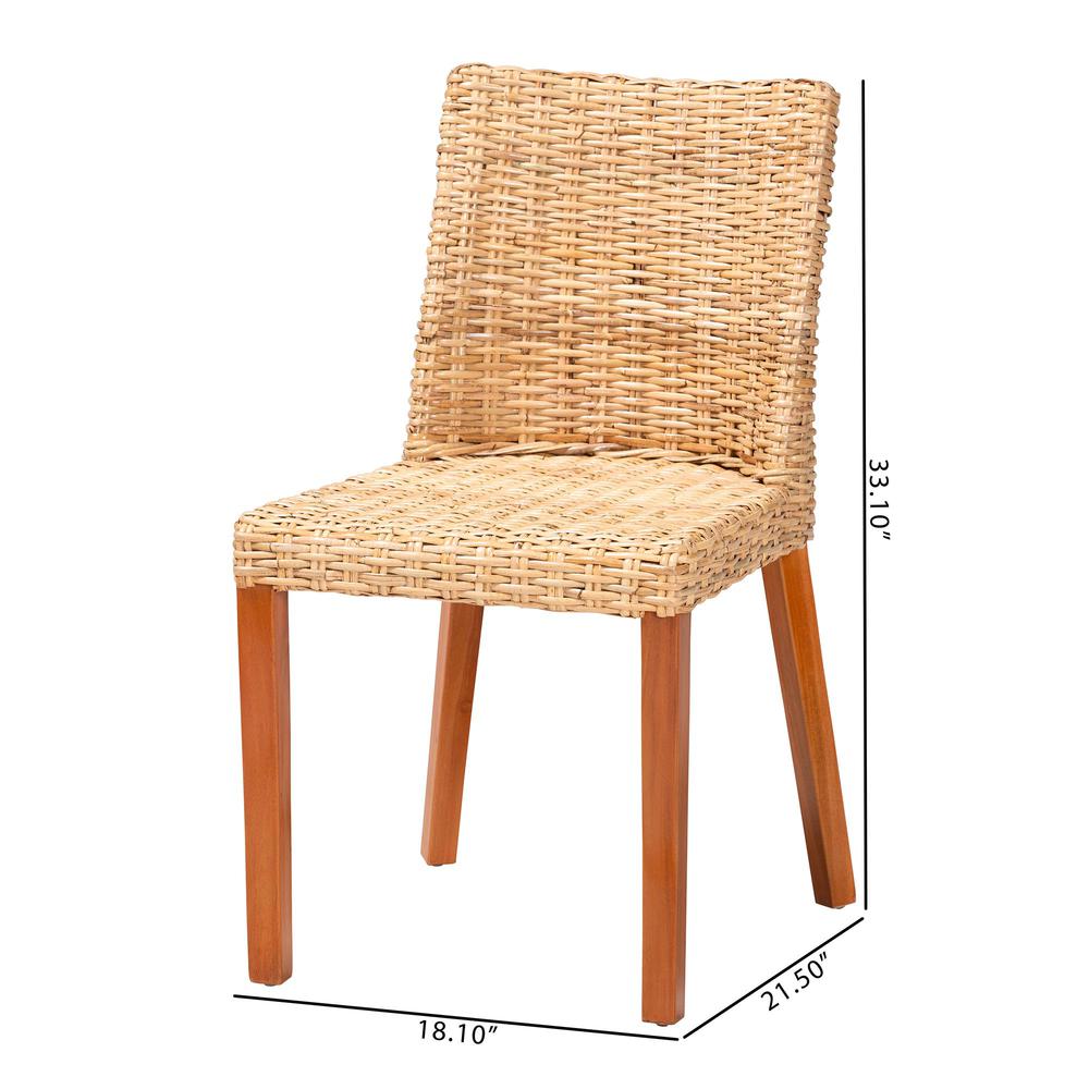 Rowen Bohemian Light Honey Kubu Rattan and Mahogany Wood Dining Chair. Picture 20