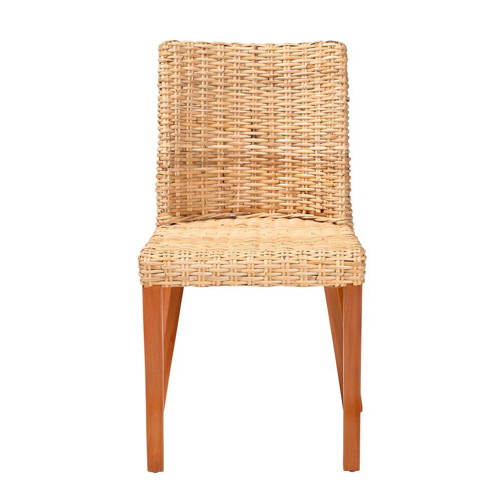 Rowen Bohemian Light Honey Kubu Rattan and Mahogany Wood Dining Chair. Picture 12