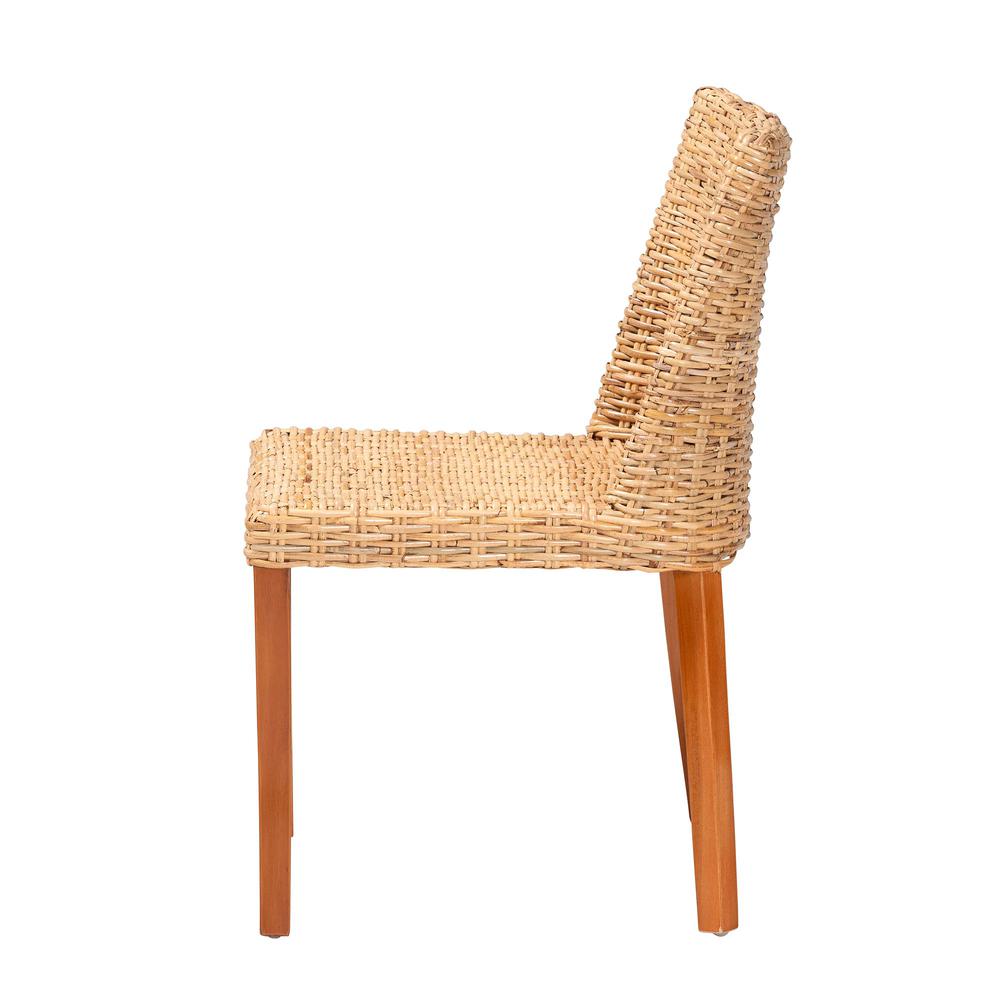 Rowen Bohemian Light Honey Kubu Rattan and Mahogany Wood Dining Chair. Picture 13