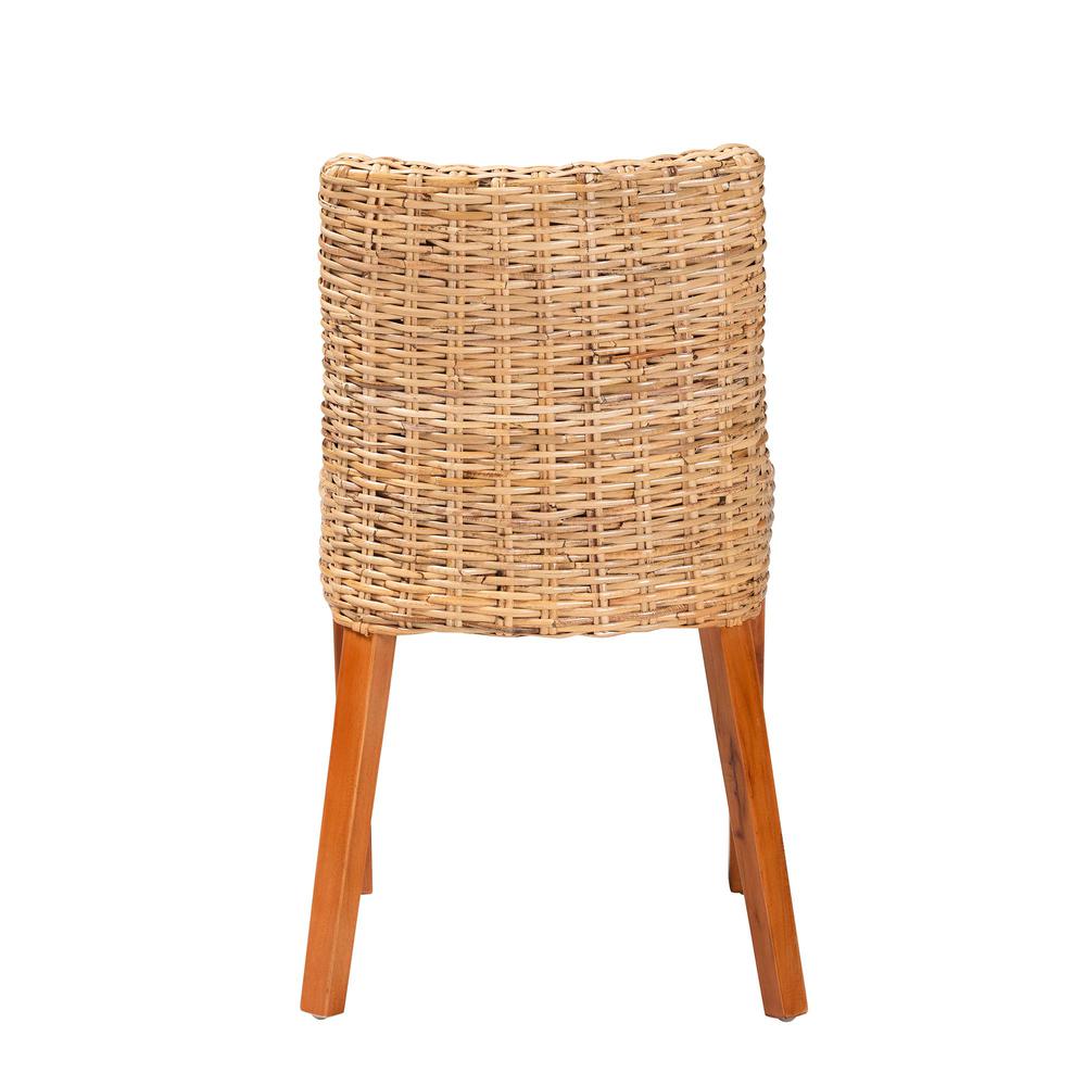Rowen Bohemian Light Honey Kubu Rattan and Mahogany Wood Dining Chair. Picture 14