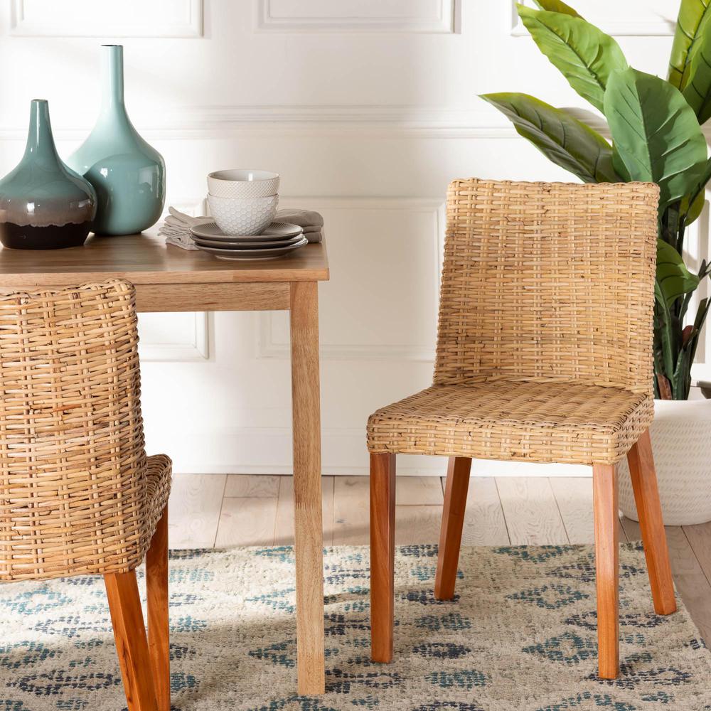 Rowen Bohemian Light Honey Kubu Rattan and Mahogany Wood Dining Chair. Picture 18