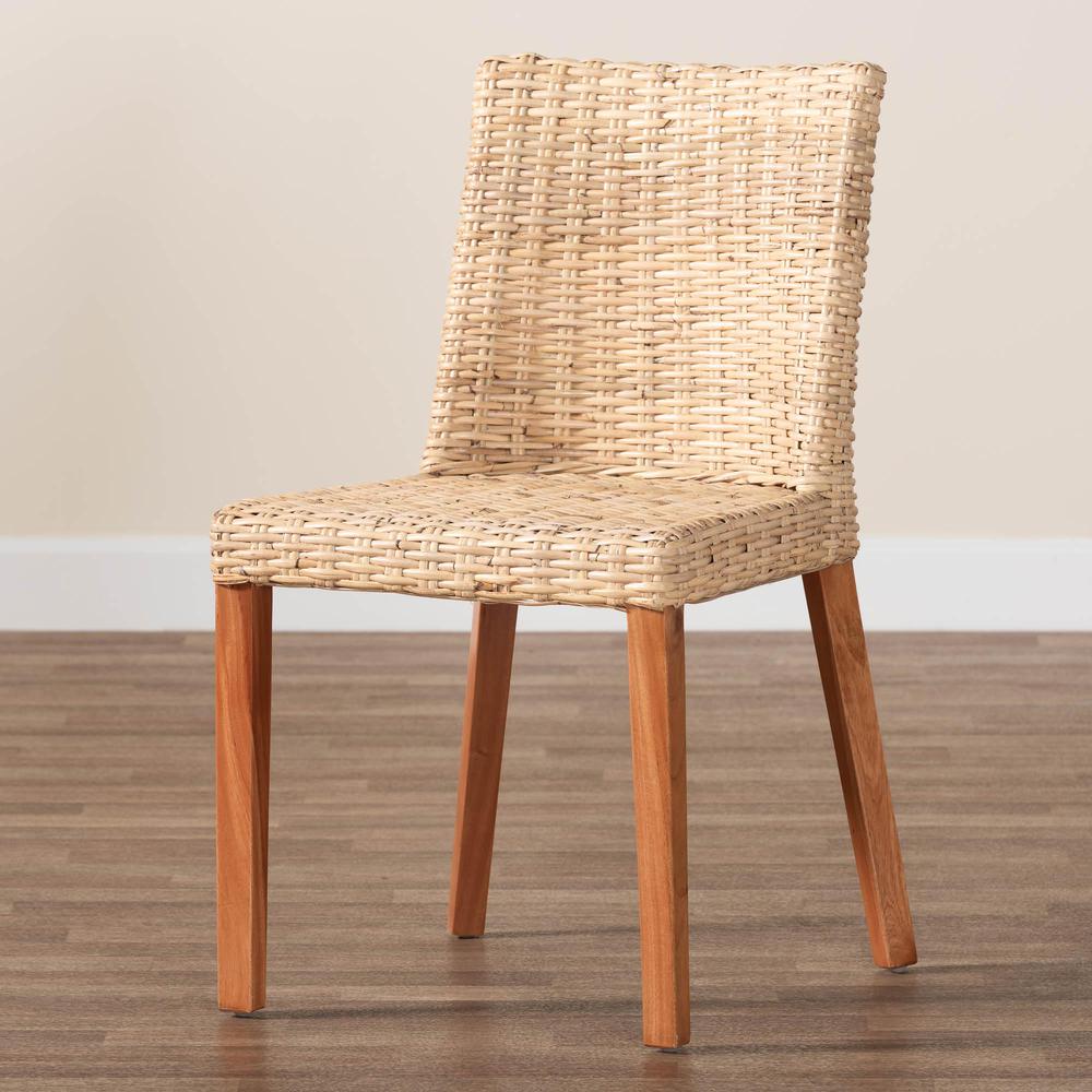 Rowen Bohemian Light Honey Kubu Rattan and Mahogany Wood Dining Chair. Picture 19