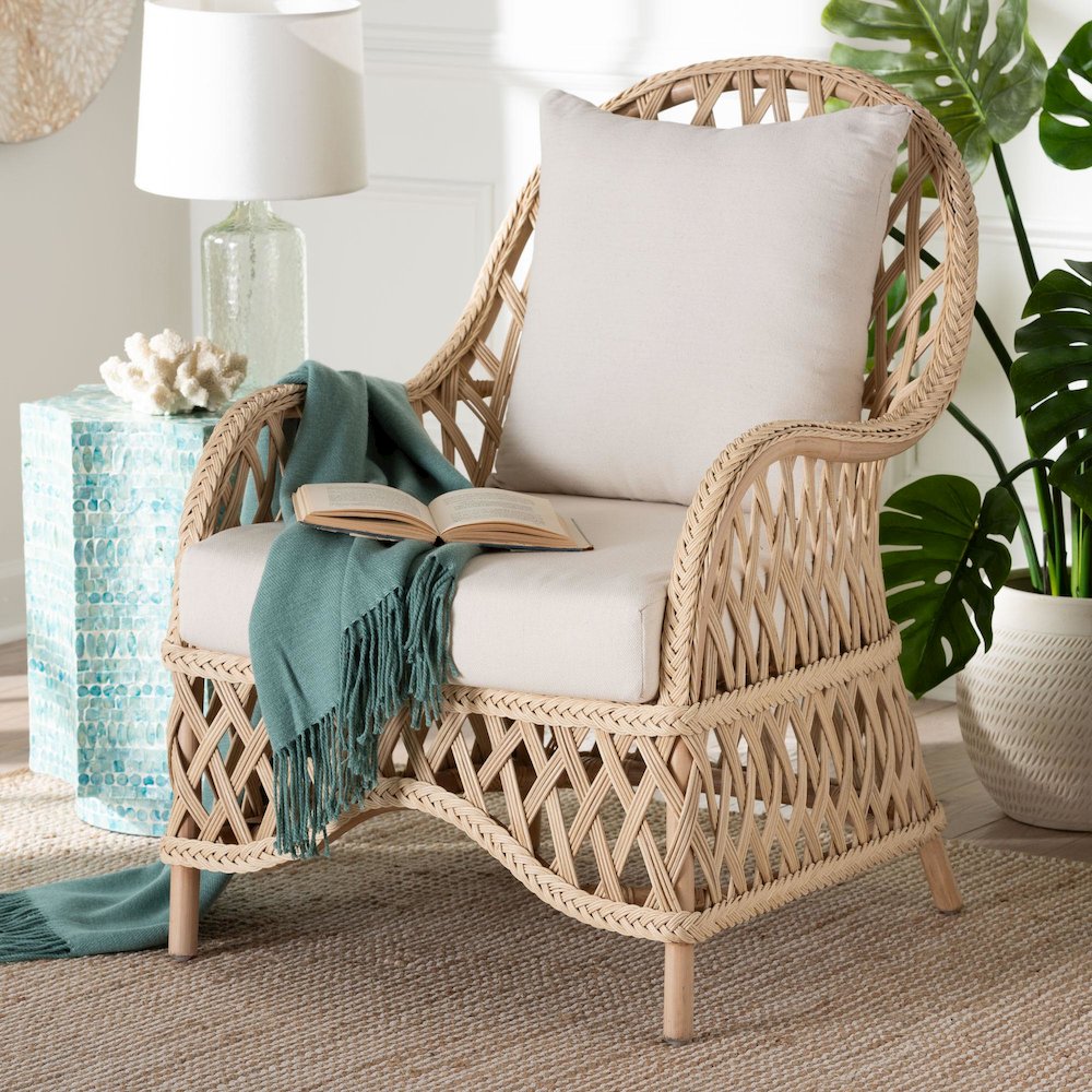 Florence Bohemian Ivory Braided Rattan Arm Chair. Picture 18