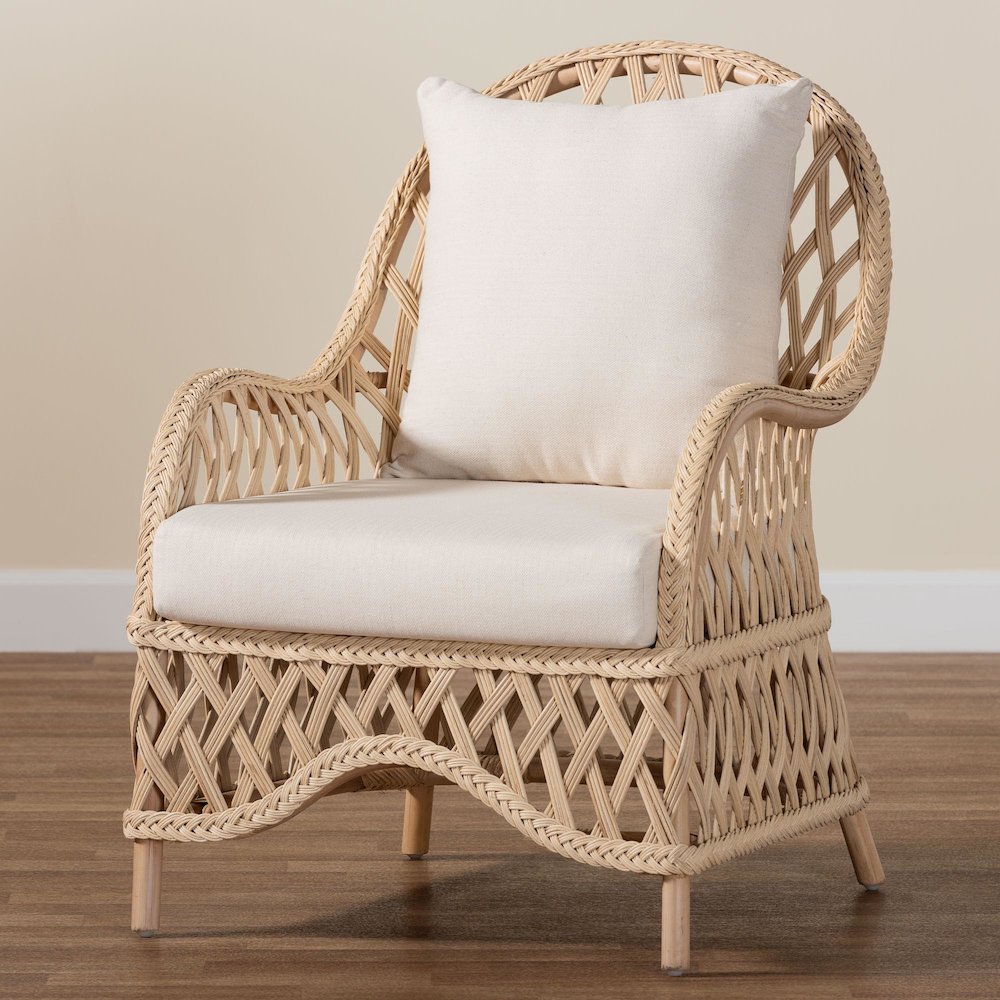 Florence Bohemian Ivory Braided Rattan Arm Chair. Picture 19
