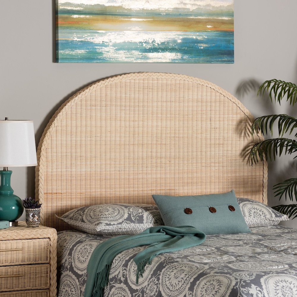 Lanica Japandi Sun Bleached Rattan Queen Size Standalone Headboard. Picture 5