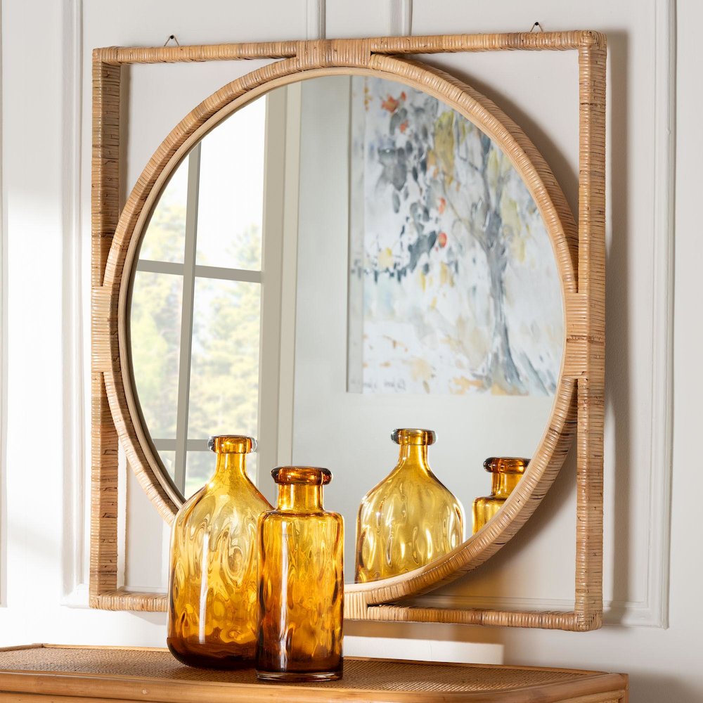 Bayan Japandi Natural Rattan Wall Mirror. Picture 7