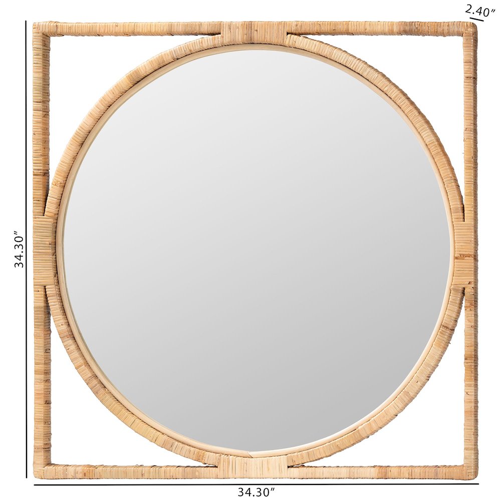 Bayan Japandi Natural Rattan Wall Mirror. Picture 8