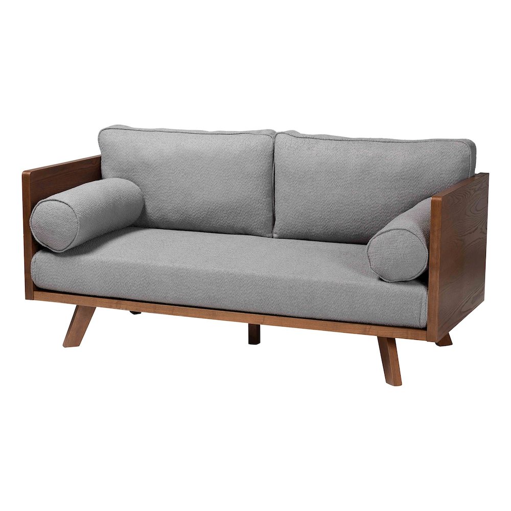 Uriel Mid-Century Modern Grey Boucle Fabric Sofa. Picture 12