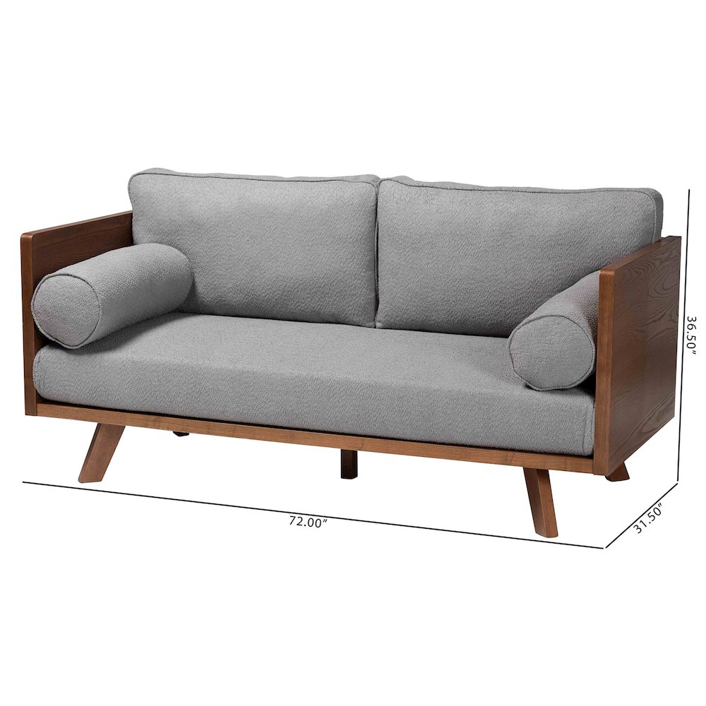 Uriel Mid-Century Modern Grey Boucle Fabric Sofa. Picture 22