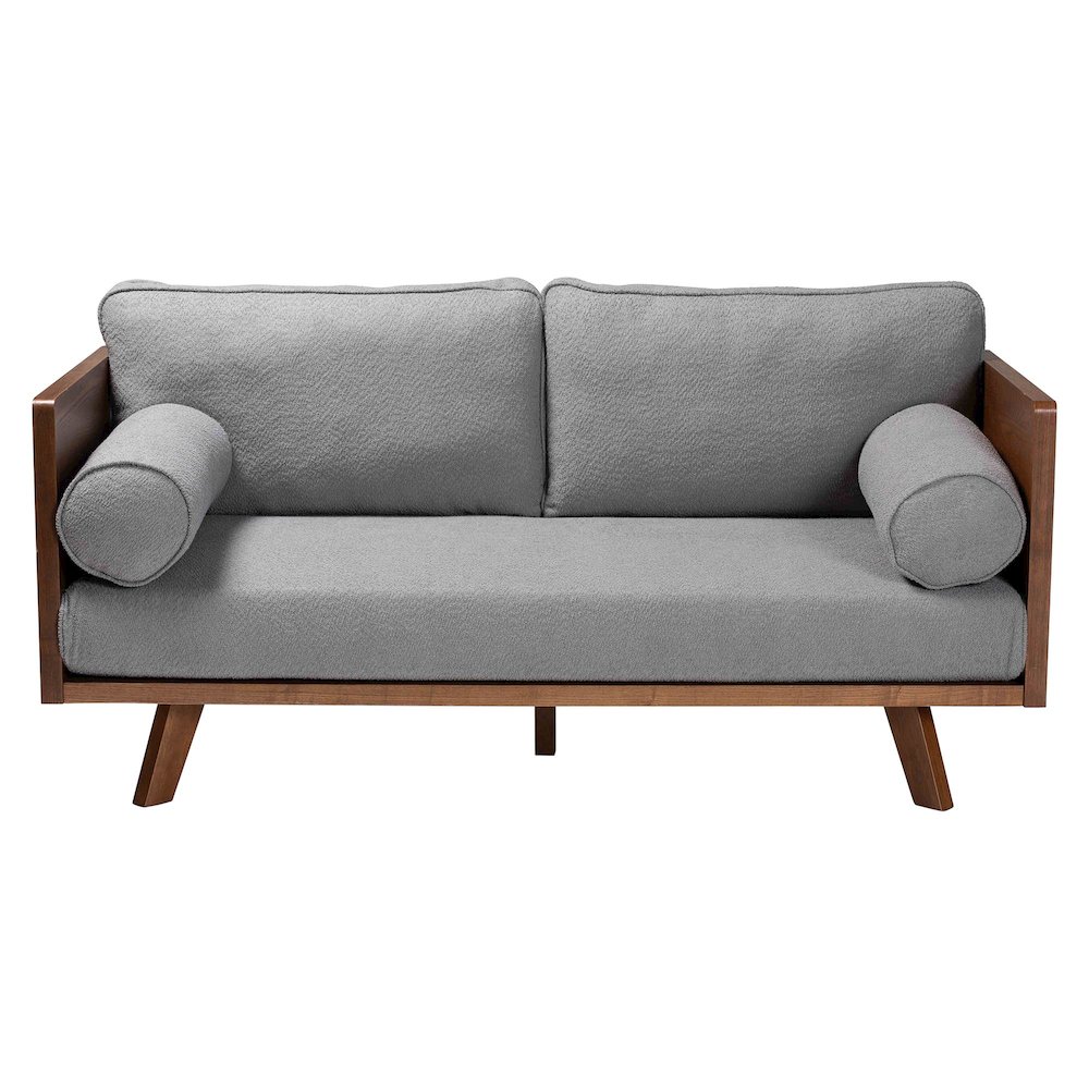 Uriel Mid-Century Modern Grey Boucle Fabric Sofa. Picture 13