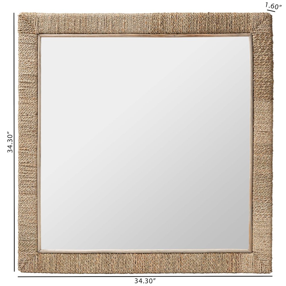 Geralyn Japandi Natural Seagrass Square Wall Mirror. Picture 8