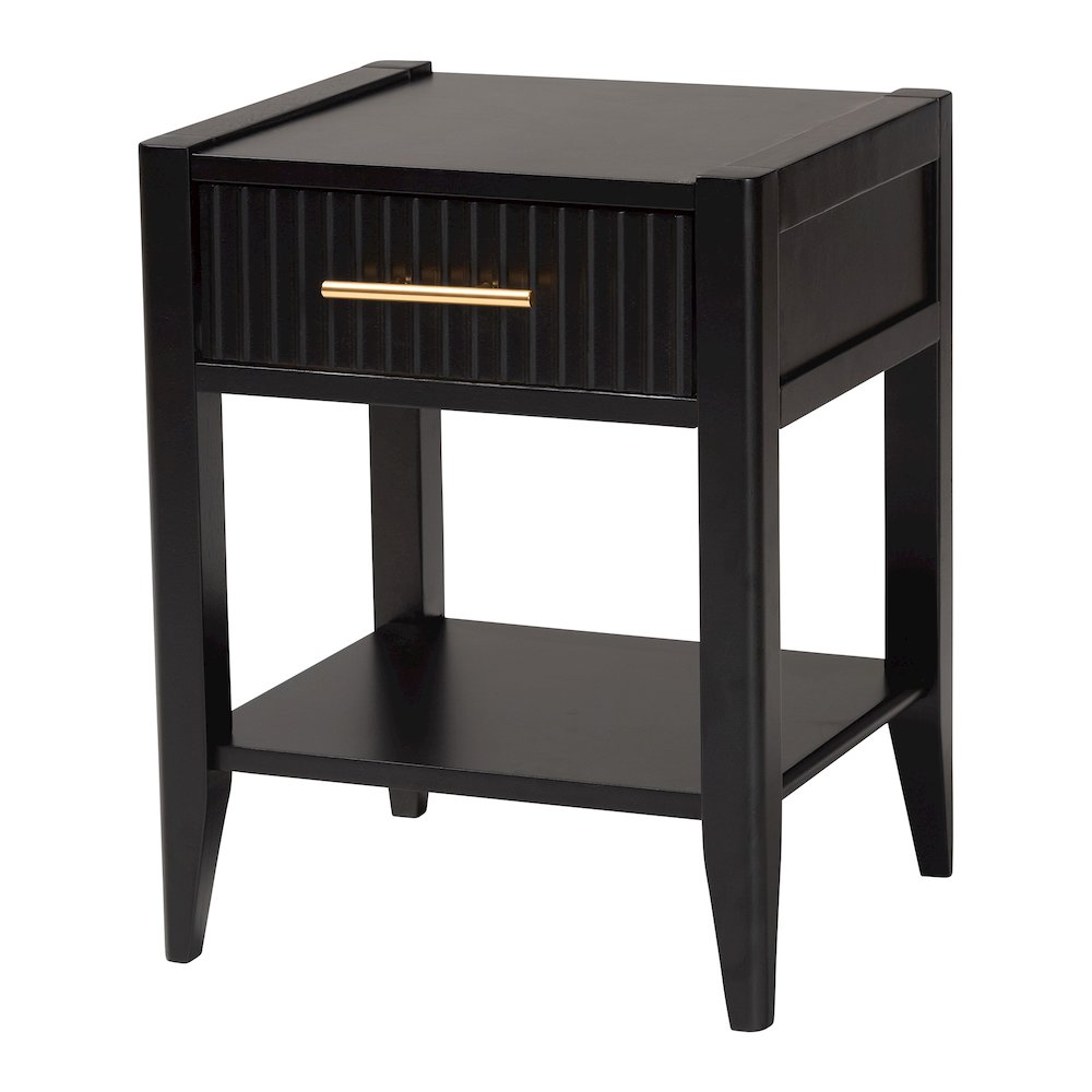 Primrose Mid-Century Black Fluted Wood King Size 4-Piece Canopy Bedroom Set. Picture 14