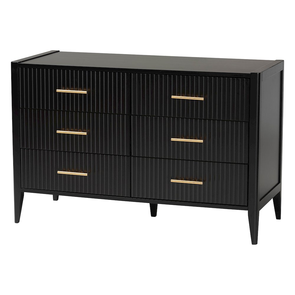 Primrose Mid-Century Black Fluted Wood King Size 4-Piece Canopy Bedroom Set. Picture 15